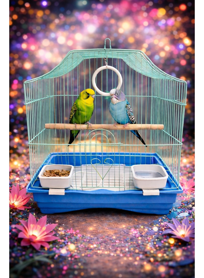 Petto Metal Bird Cage for Small Birds with Perch & Feeding Cups – Hanging Design (30 × 23 × 39 cm) - Image 1