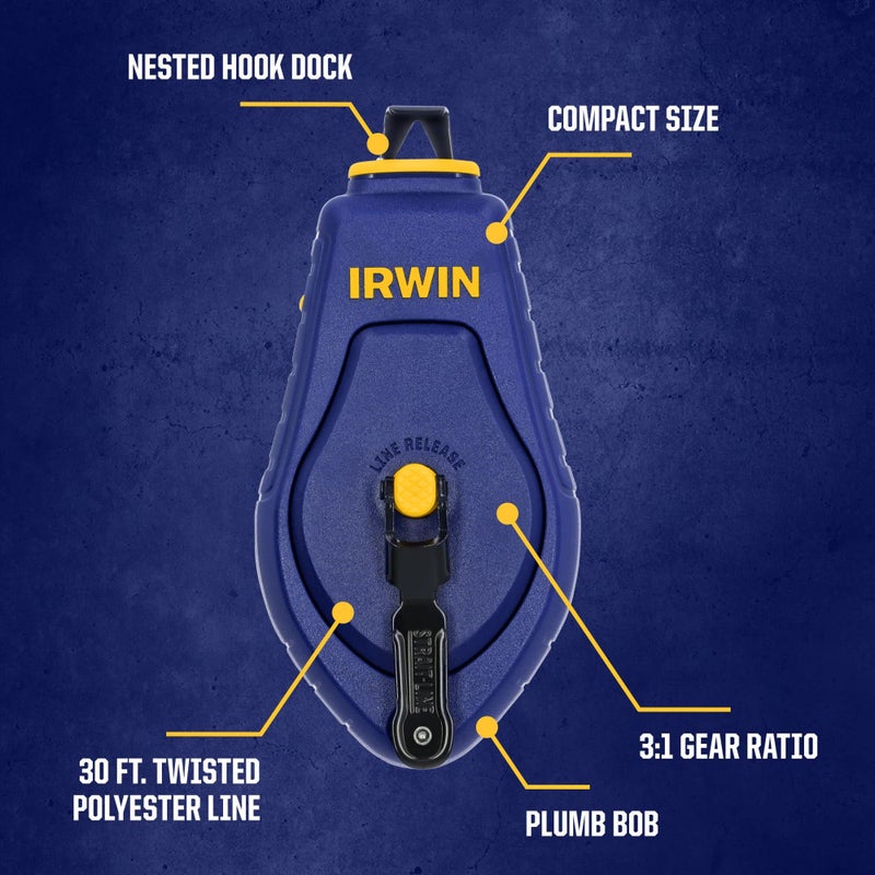 IRWIN Tools STRAIT-LINE COMPACT Chalk Reel, with Blue Chalk, 30 ft. (IWHT48440BC) - Image 3