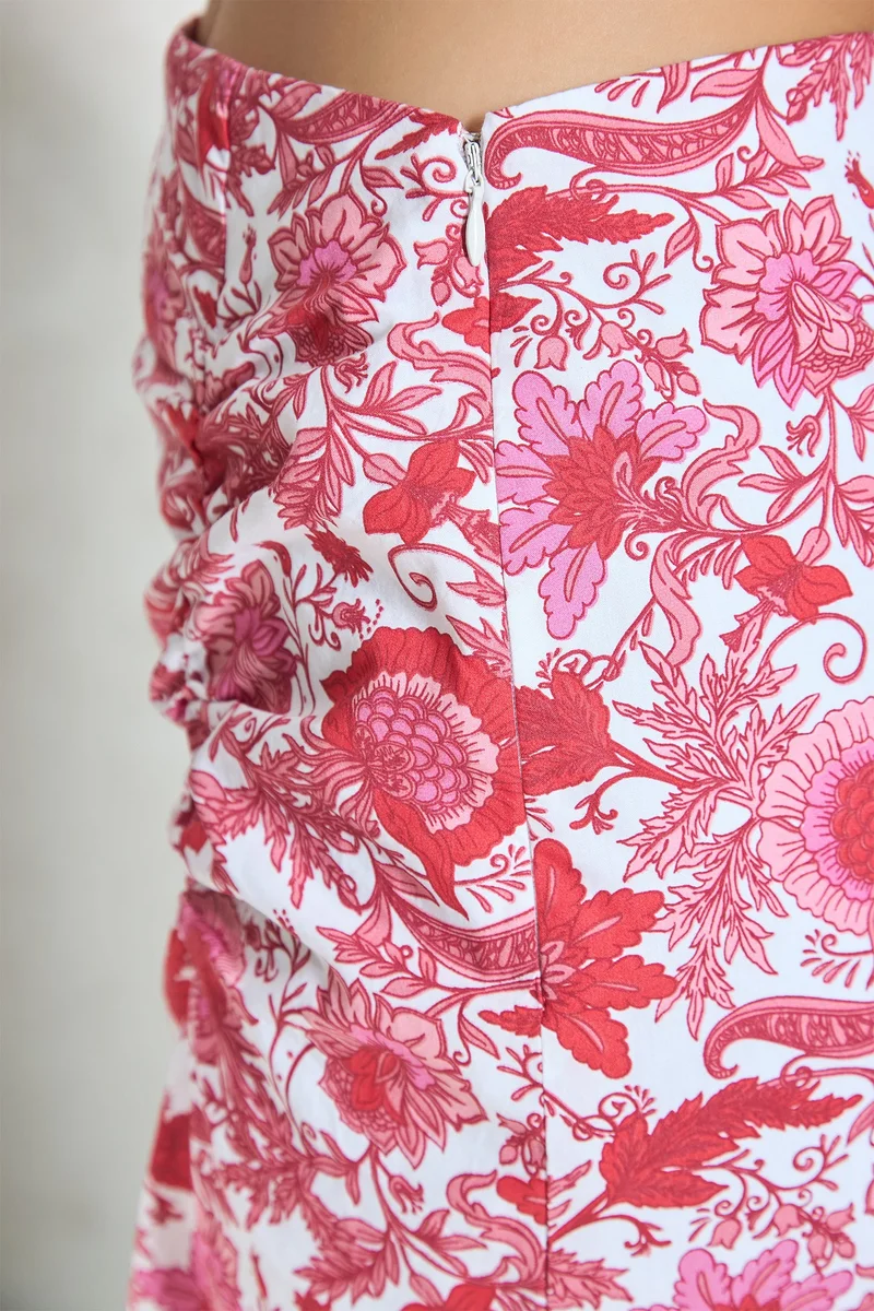Virgio Red Floral Cotton Floral Printed Pencil Mini Skirt for Women for Women | Best Price UAE