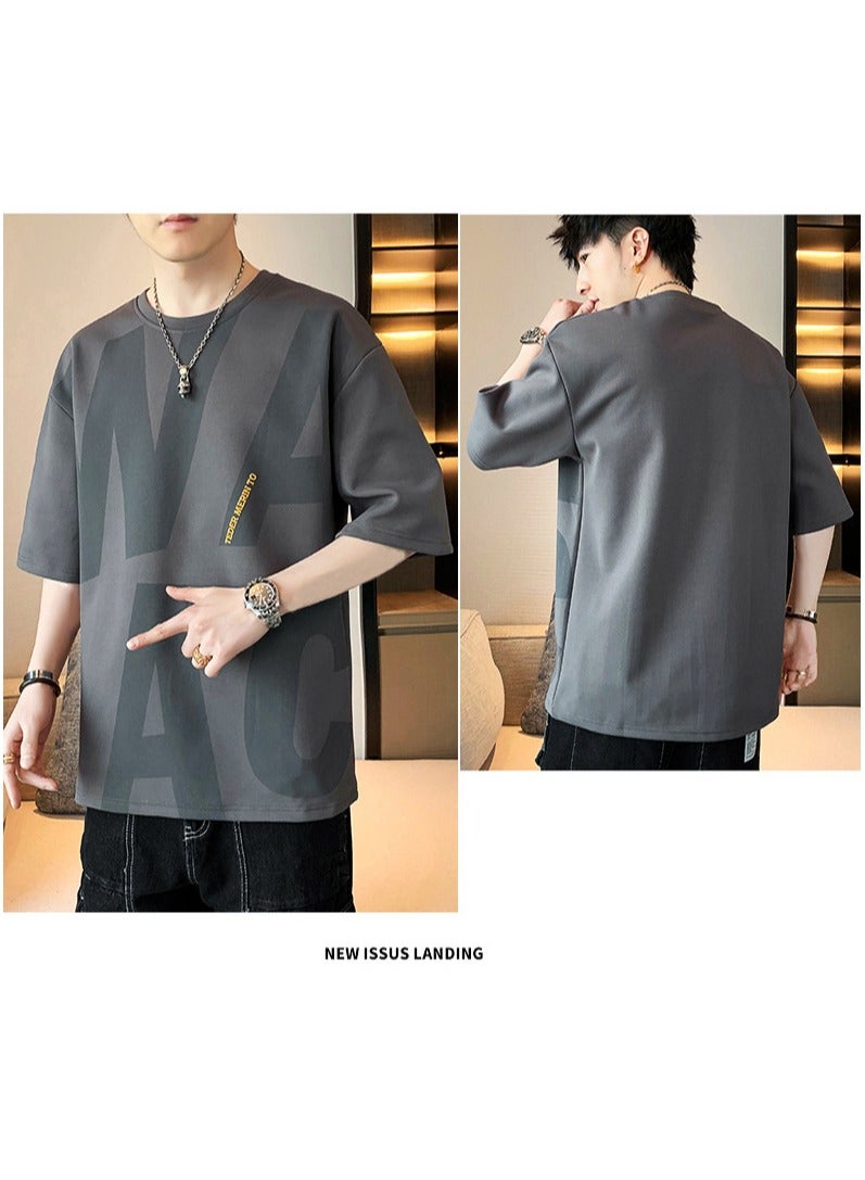 Large Size Fashionable Men's Letter Printed Round Neck T-shirt  - Image 2