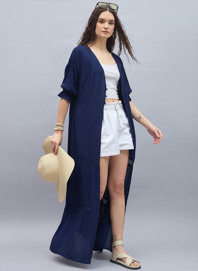 StyleStone Navy Blue Longline Shrug with Short Sleeves - Image 3
