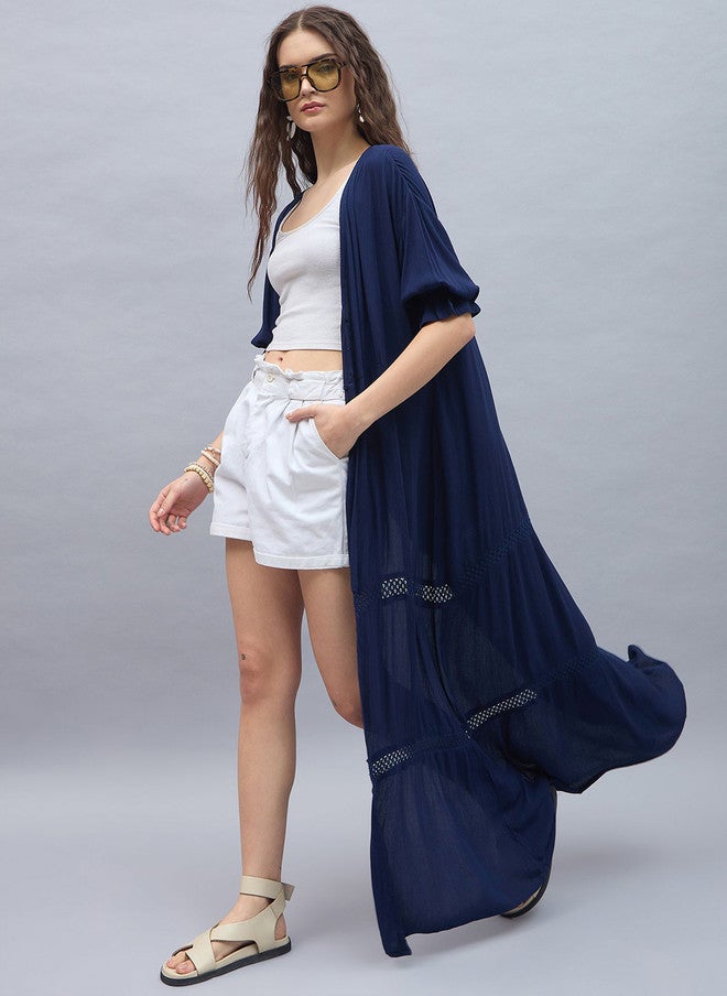 StyleStone Navy Blue Longline Shrug with Short Sleeves - Image 4