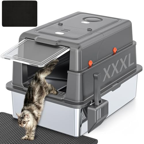 KMNSUN XXXL Extra Large Stainless Steel Litter Box with Lid, 28" L x 20.5" W x 17" H Covered Stainless Steel Litter Box, Suitable for Large Cats and Multiple Cats, Non-Sticky, Anti-Leakage, Easy to Clean - Image 1