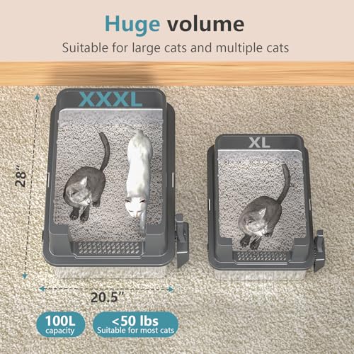 KMNSUN XXXL Extra Large Stainless Steel Litter Box with Lid, 28" L x 20.5" W x 17" H Covered Stainless Steel Litter Box, Suitable for Large Cats and Multiple Cats, Non-Sticky, Anti-Leakage, Easy to Clean - Image 2