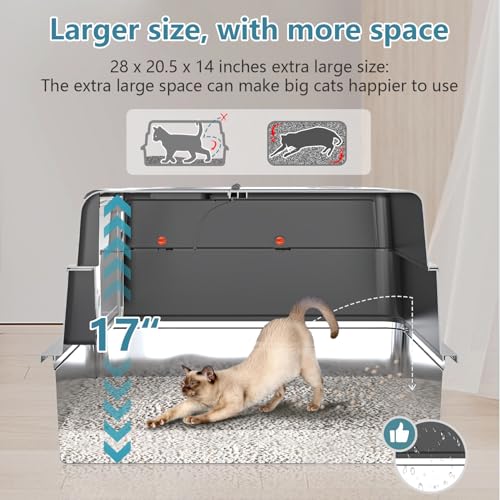 KMNSUN XXXL Extra Large Stainless Steel Litter Box with Lid, 28" L x 20.5" W x 17" H Covered Stainless Steel Litter Box, Suitable for Large Cats and Multiple Cats, Non-Sticky, Anti-Leakage, Easy to Clean - Image 3