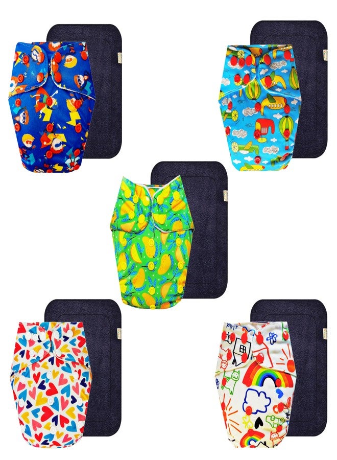 Dumbledo Premium Cloth Diaper with Black Insert (Pack of 5) | Hypoallergenic | 6-Layer Absorbent Pad | Adjustable Snaps | Everyday Diapering Essential | 3 Months - 3 Years | Unisex Baby - Image 1