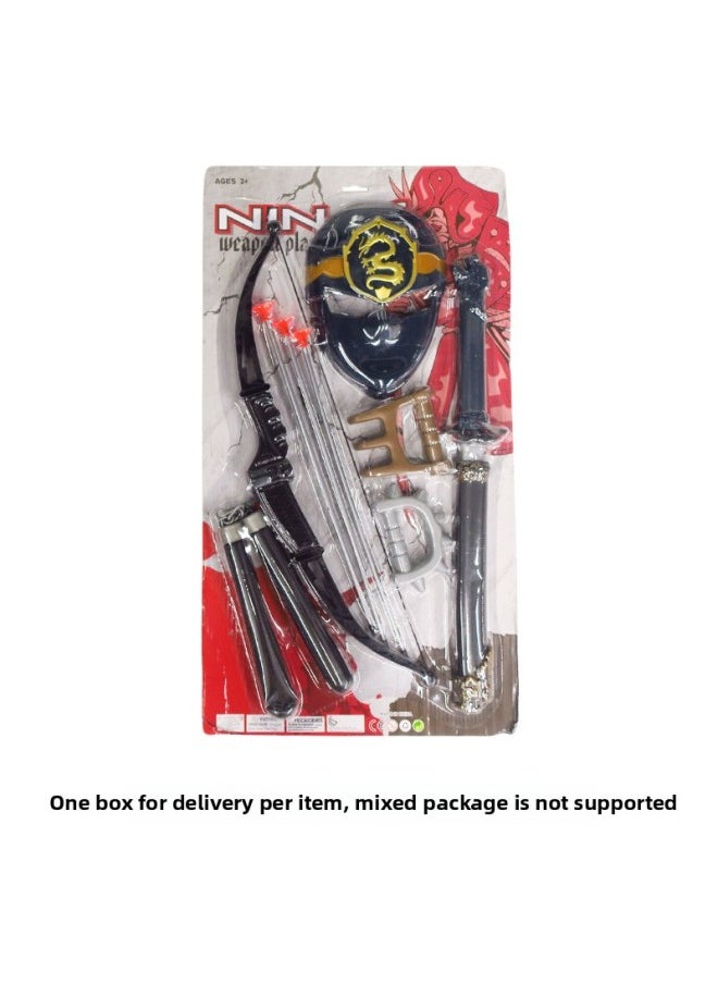 Direct Sale Ninja Toy Set Simulation Plastic Toy Samurai Sword Bow And Arrow Mask Set-Color:Ninja Set Of 10 Pieces  - Image 1
