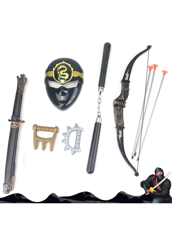 Direct Sale Ninja Toy Set Simulation Plastic Toy Samurai Sword Bow And Arrow Mask Set-Color:Ninja Set Of 10 Pieces  - Image 2