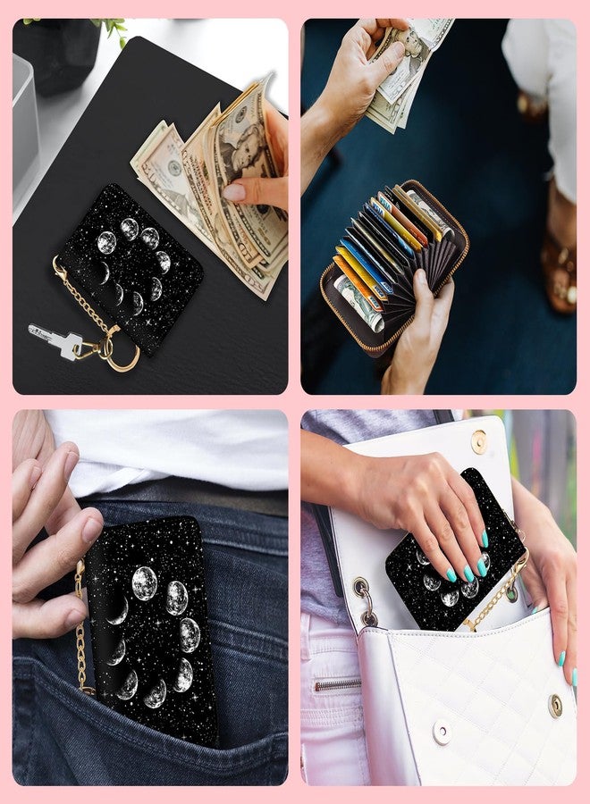 Blusabaca RFID Credit Card Holder Wallets for Women, Small Card Case Wallet with Removable Keychain and Zipper, Leather Card Holder Pocket Business Card Accordion Wallet, Earth, Small, Modern - Image 3