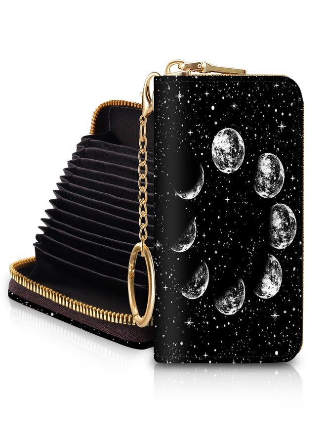 Blusabaca RFID Credit Card Holder Wallets for Women, Small Card Case Wallet with Removable Keychain and Zipper, Leather Card Holder Pocket Business Card Accordion Wallet, Earth, Small, Modern - Image 1