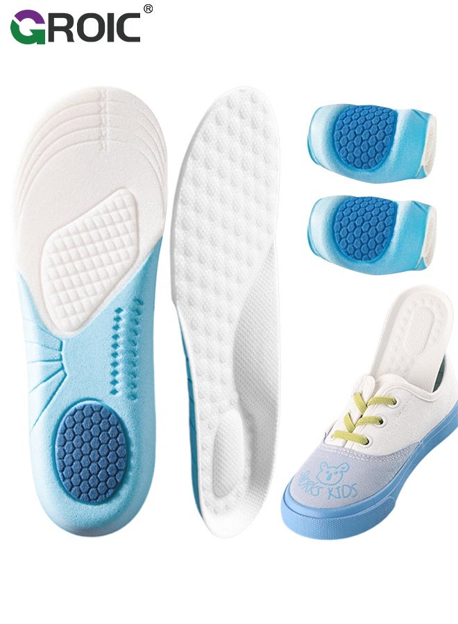 GROIC 2 Pairs Kids EVA Foam Insoles - Ultra Lightweight & Breathable Inserts with Anti-Slip Massage Dots, Absorbent Replacement Insoles for Children's Sneakers, School Shoes, Boots, Size 31-35  (White) - Image 1