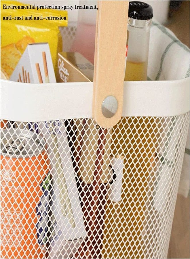 Kixre Metal Mesh Steel Basket, Storage Organizer Basket Multi-Functional Hanging Kitchen Baskets Fruit Basket Bin with Bamboo Handle for Kitchen Bathroom Picnic Shopping Decor Cabinet Home - Image 4