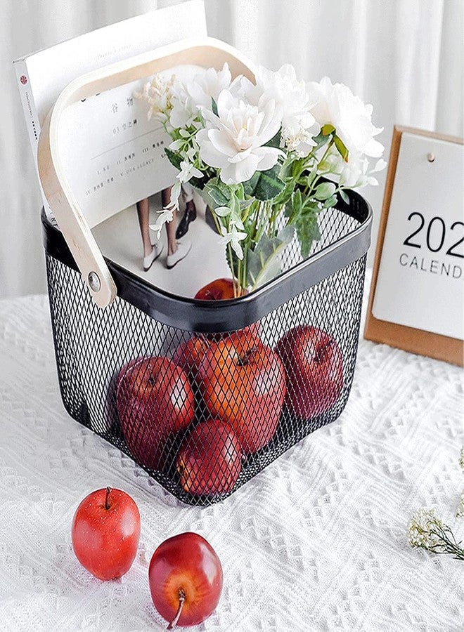 Kixre Metal Mesh Steel Basket, Storage Organizer Basket Multi-Functional Hanging Kitchen Baskets Fruit Basket Bin with Bamboo Handle for Kitchen Bathroom Picnic Shopping Decor Cabinet Home - Image 1