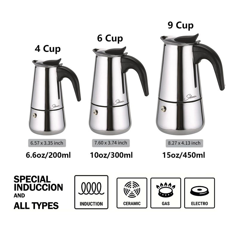 Solazzia Espresso Maker 4 Cup Moka Pot Stainless Steel Percolator coffee pot, Compatible with Gas, Electric, Ceramic, and Induction stovetops(6.6 fl oz/200 ml) - Image 5