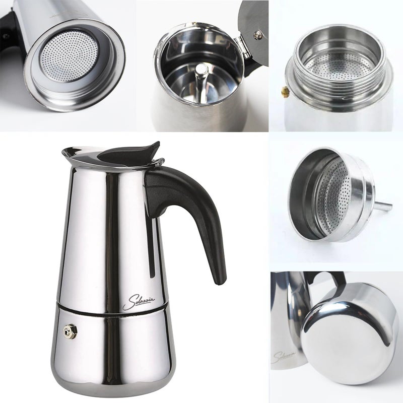 Solazzia Espresso Maker 4 Cup Moka Pot Stainless Steel Percolator coffee pot, Compatible with Gas, Electric, Ceramic, and Induction stovetops(6.6 fl oz/200 ml) - Image 3