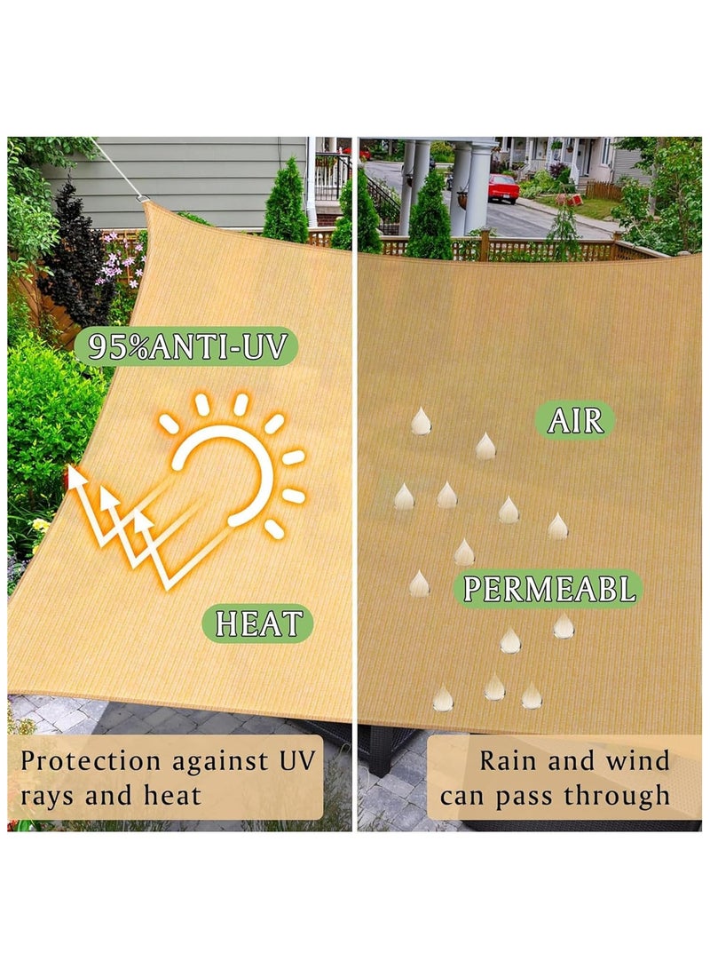 إيه دبليو مظلة شمسية شراعية مربعة مقاومة للماء، مصنوعة من القماش تحجب 95% من الاشعة فوق البنفسجية والماء للاماكن الخارجية والفناء والحديقة والمراب، 4*4*4متر، لون بيج - Image 3