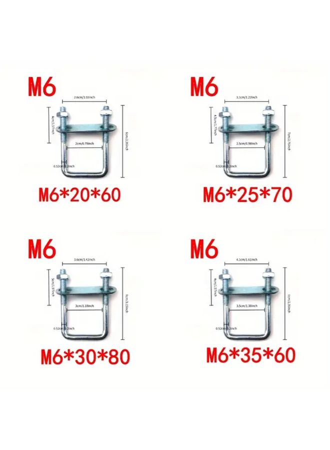 M6 مسمار يو المجلفن مشبك التثبيت مجموعة من قطعتين M6x60x100 زاوية قائمة يو بطاقة مربعة - Image 2