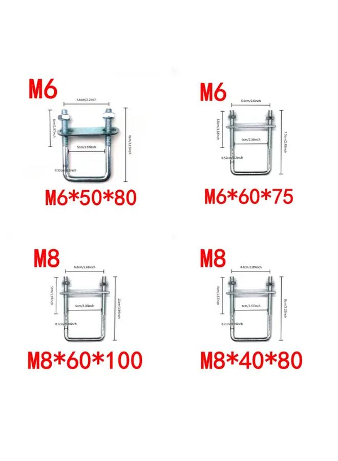 M6 مسمار يو المجلفن مشبك التثبيت مجموعة من قطعتين M6x60x100 زاوية قائمة يو بطاقة مربعة - Image 3
