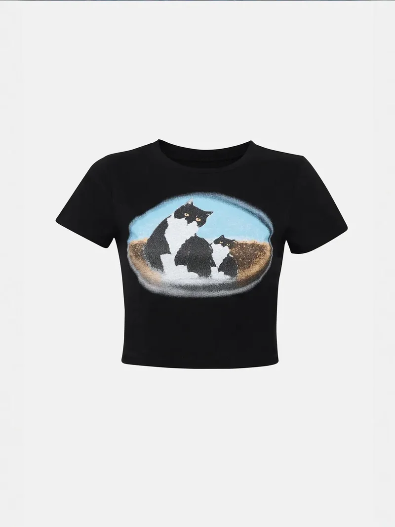 HICCUP Printed Cotton Crop T-Shirt