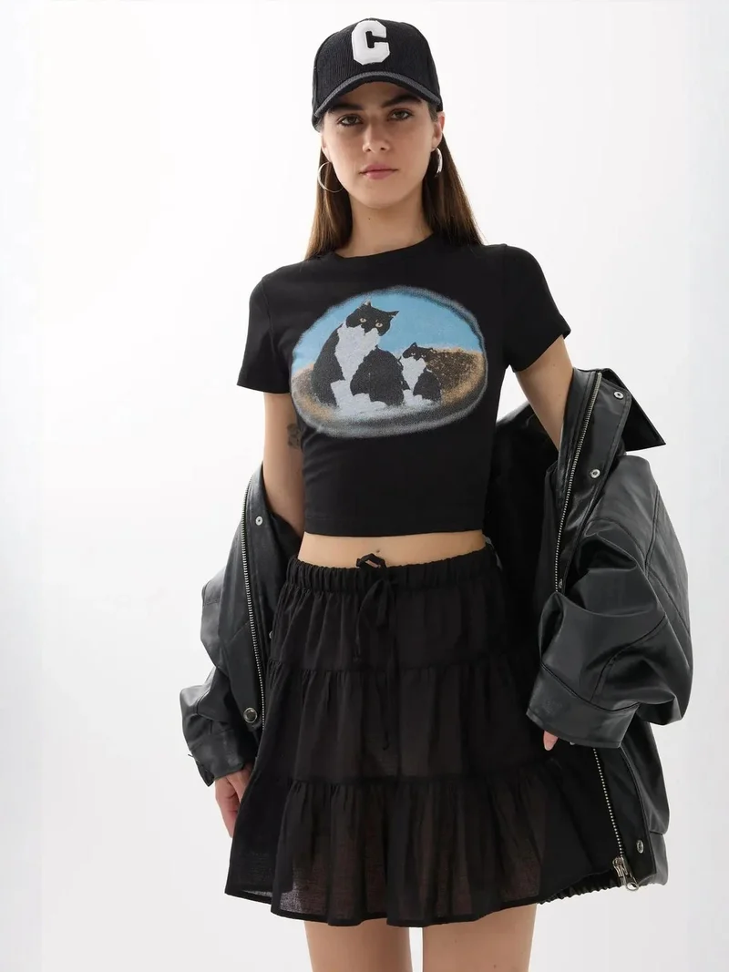 HICCUP Printed Cotton Crop T-Shirt