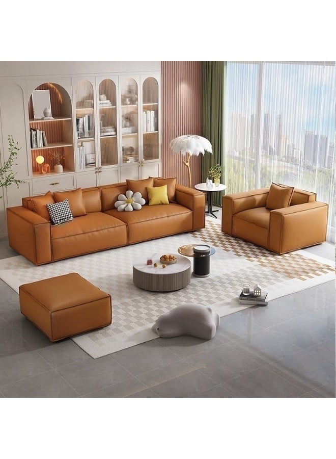 Comfynest Modern Full Grain Cow Leather Sofa With Standard Design In Solid Color 220.98 X 93.98 X 71.12 Cm Sky Blue - Image 5