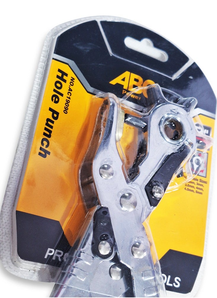ABC - Multi-use Hole Punch Tool , 6 different 9-inch round heads, non-slip rubber grip, rotating head allows you to easily and quickly change the hole size, for punching leather or fabric materials in bags, shoes, plastic, or cardboard. Ideal for workshops, craftsmen, and home users, made of high-quality materials to withstand pressure and repeated use. - Image 1