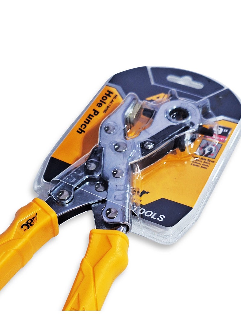 ABC - Multi-use Hole Punch Tool , 6 different 9-inch round heads, non-slip rubber grip, rotating head allows you to easily and quickly change the hole size, for punching leather or fabric materials in bags, shoes, plastic, or cardboard. Ideal for workshops, craftsmen, and home users, made of high-quality materials to withstand pressure and repeated use. - Image 1