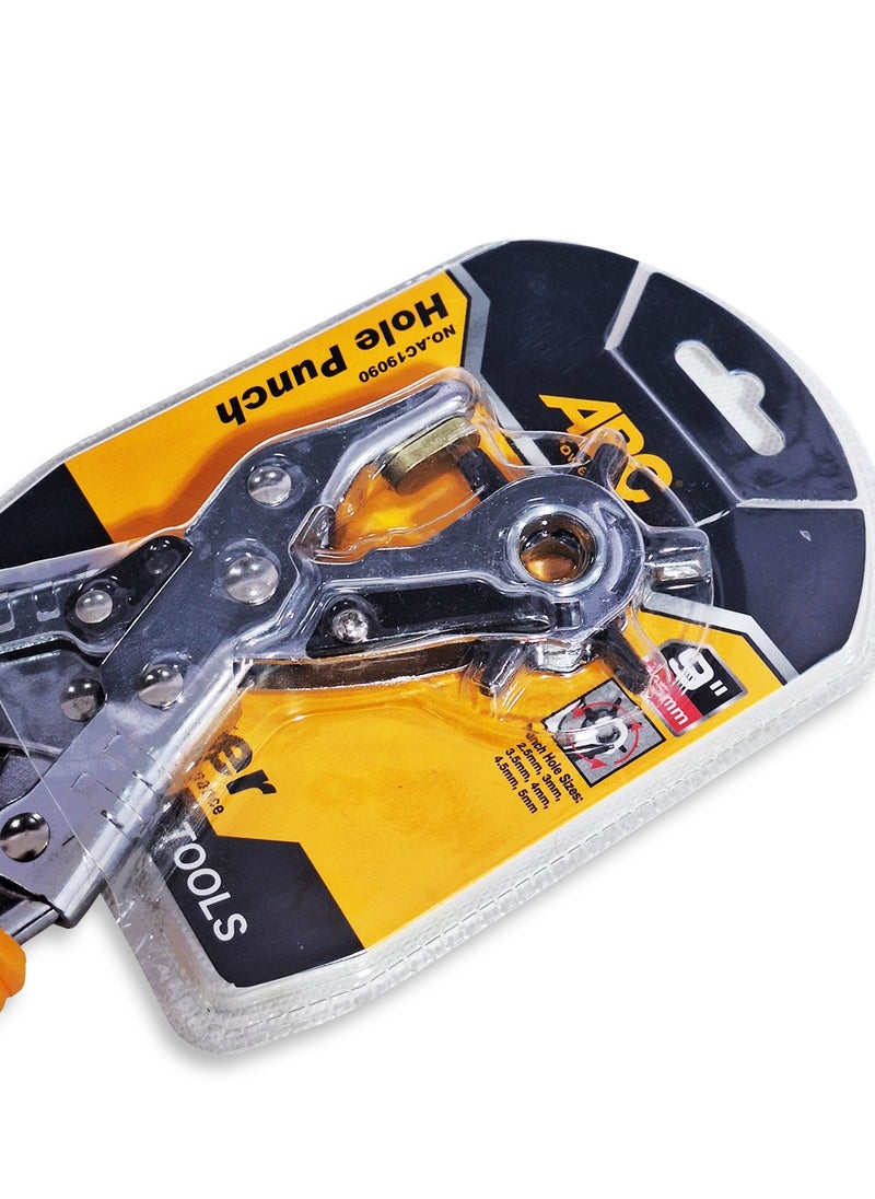 ABC - Multi-use Hole Punch Tool , 6 different 9-inch round heads, non-slip rubber grip, rotating head allows you to easily and quickly change the hole size, for punching leather or fabric materials in bags, shoes, plastic, or cardboard. Ideal for workshops, craftsmen, and home users, made of high-quality materials to withstand pressure and repeated use. - Image 1