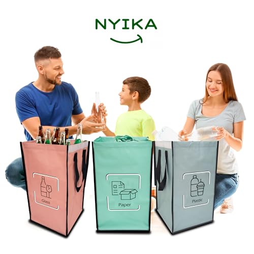 NYIKA - Recycling Organizer - Reusable Recycling Bags - Recycling Sorter - Trash Sorting Bins - 3 Compartment Recycle - Pack of 3 Bags with Lid (Mediterranean) - Image 5