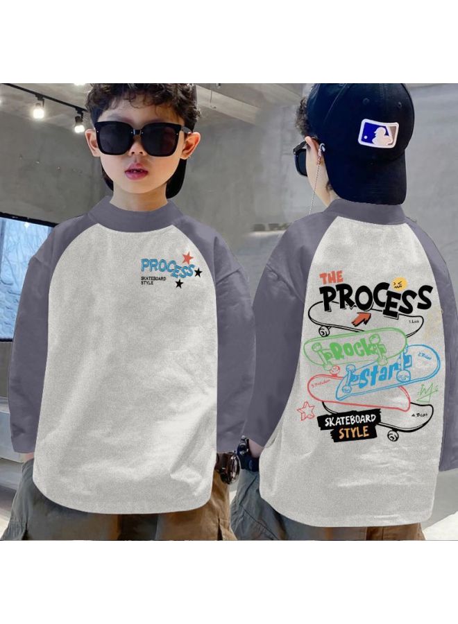 Boys' Base Layer Shirt Autumn And Winter New Thermal Children's Half-high Collar T-shirt Long Sleeve Color-block Top For Older Children