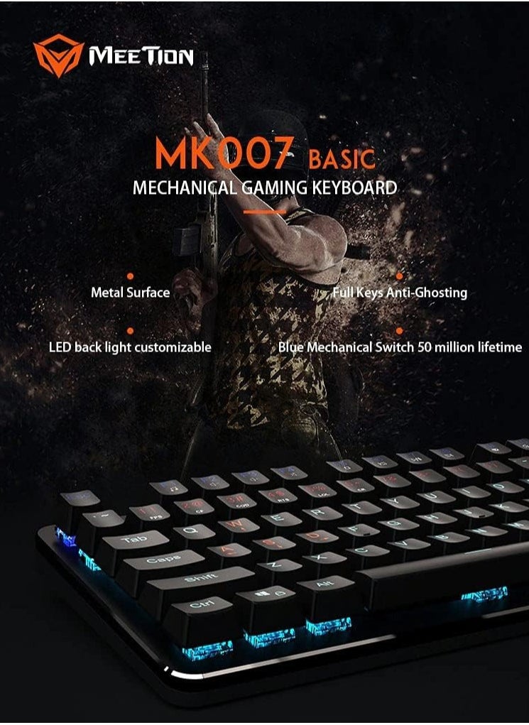 Meetion - Basic Mechanical Gaming Keyboard Full keys Anti-ghosting Mk007, Black - Image 1