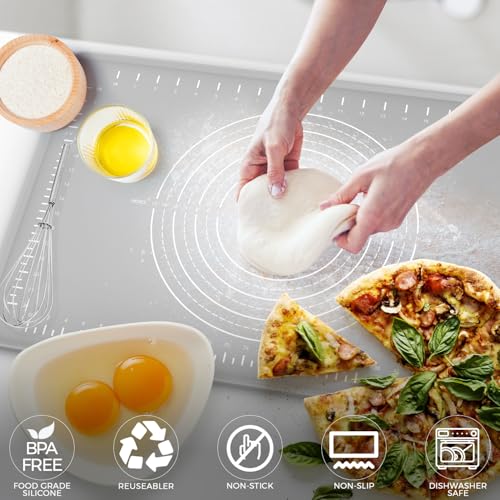 volikos Silicone Baking Mat 28" x 20", Extra Thick Dough Rolling Mat with Measurements and Edge Heightening, Non-stick Food Grade Silicone Pastry Mat for for Pastry, Bread, Cookies, Pizza, Fondant, Pasta - Image 2
