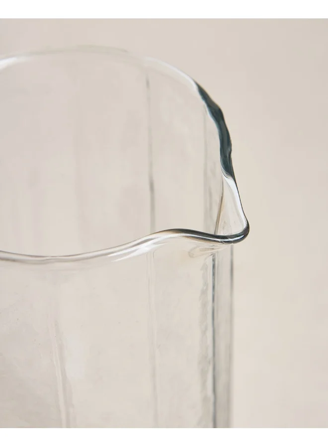 تشومباك Chumbak Farmhouse Glass Pitcher with Lid, 1250ml | Juice and Water Glass Pitcher Jug, 1.25l Water jug with Handle hot Cold Water, Milk and Juice Beverage