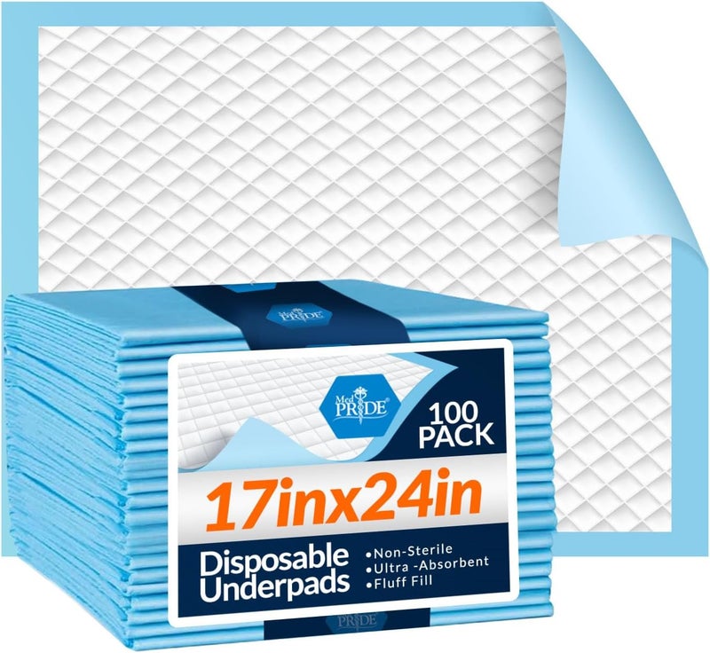 Medpride Disposable Underpads 17'' x 24'' (300-Count) Incontinence Pads, Bed Covers, Puppy Training | Thick, Super Absorbent Protection for Kids, Adults, Elderly | Liquid, Urine, Accidents - Image 1