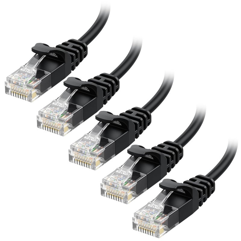 Cable Matters 10Gbps 5-Pack Snagless Short Cat 6 Ethernet Cable - 1ft, Slim Profile Cat 6 Cable, Cat6 Cord, Thin Ethernet Cord, Black - Image 1