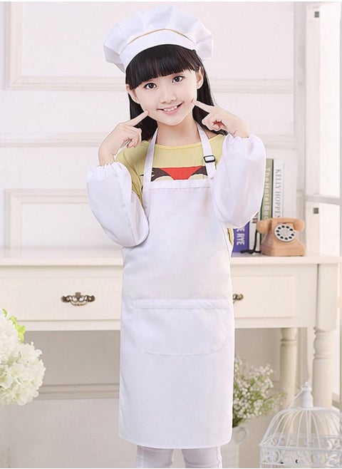 Girls Kid Apron and Chef Hat Gift Set for Cooking Baking-Little Chef Apron - Kids Baking Set for Girls-Kids Cooking Apron-Cute Child Apron White XL