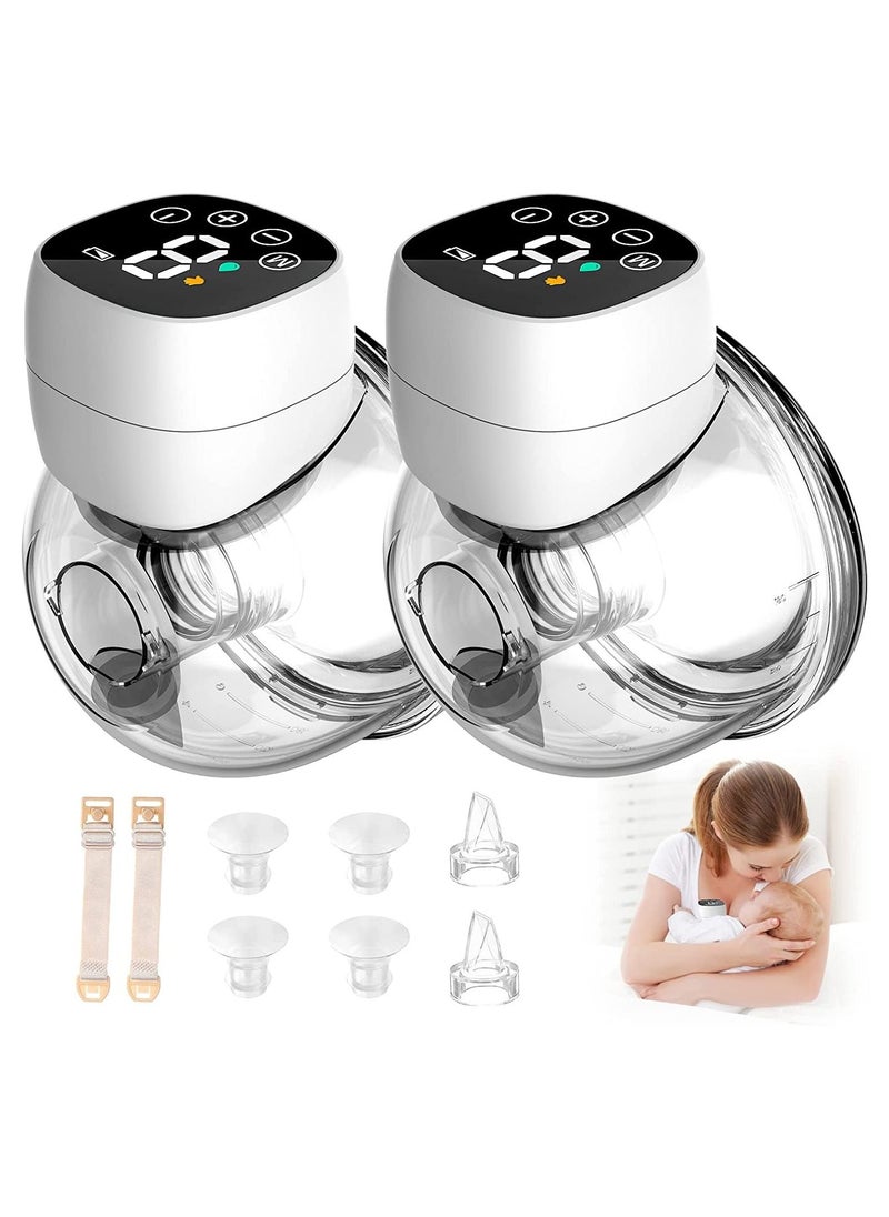Gonice Wearable Breast Pump, Low-Noise and Painless Hands Free Electric Breast Pump with 3 Mode & 9 Levels, 24mm Default and Come with 19/19/21/21 Flanges (White-Double)  - Image 1