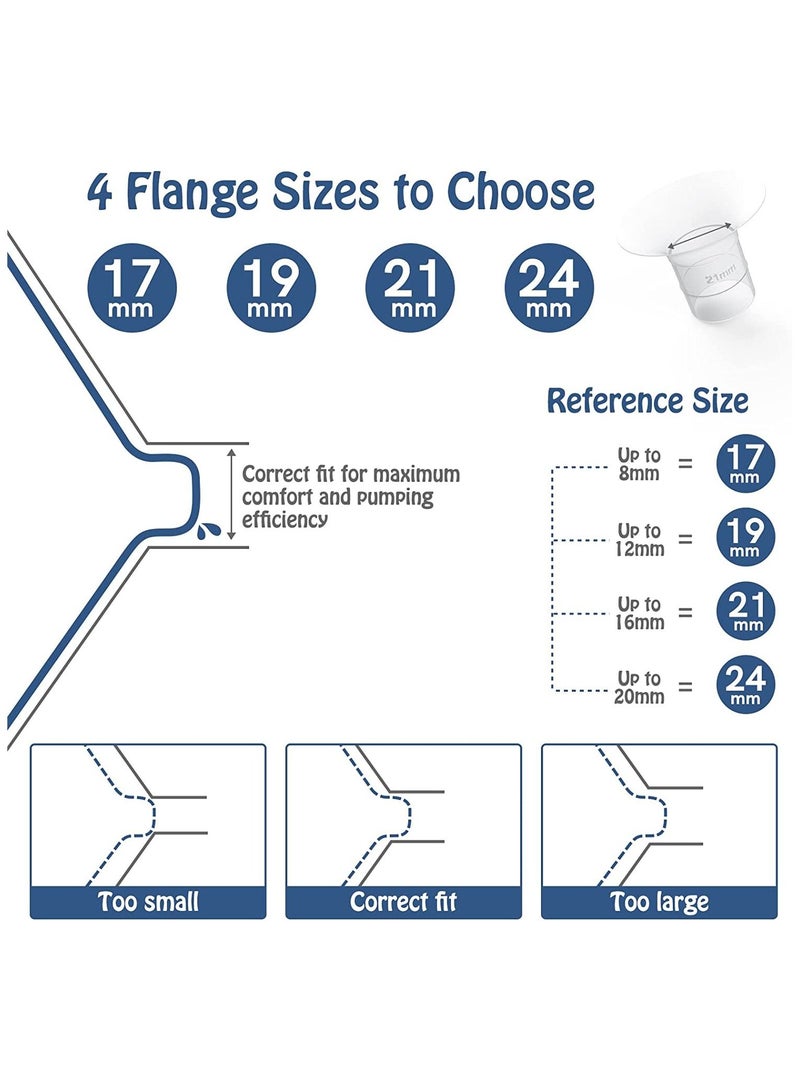 Wearable Breast Pump, Low-Noise and Painless Hands Free Electric Breast Pump with 3 Mode & 9 Levels, 24mm Default and Come with 19/19/21/21 Flanges (White-Double)