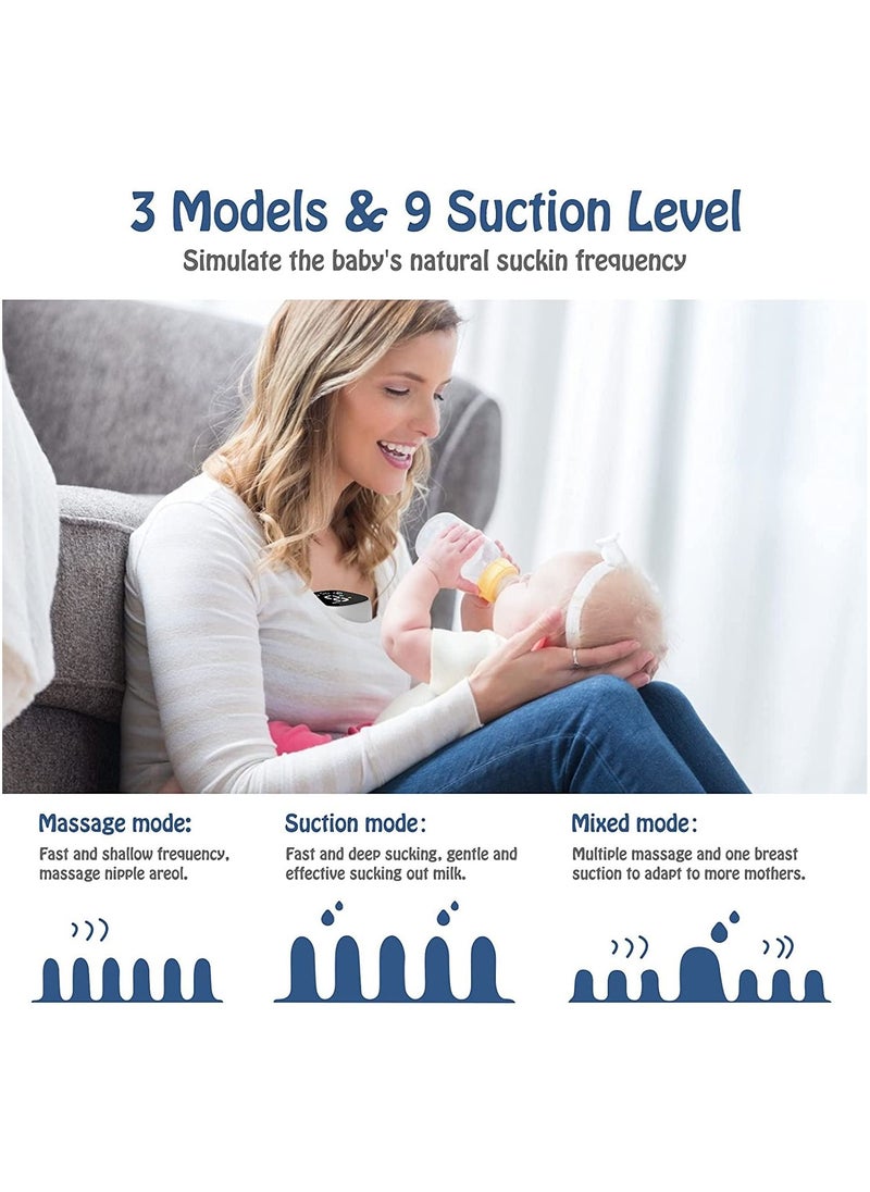Gonice Wearable Breast Pump, Low-Noise and Painless Hands Free Electric Breast Pump with 3 Mode & 9 Levels, 24mm Default and Come with 19/19/21/21 Flanges (White-Double)  - Image 4