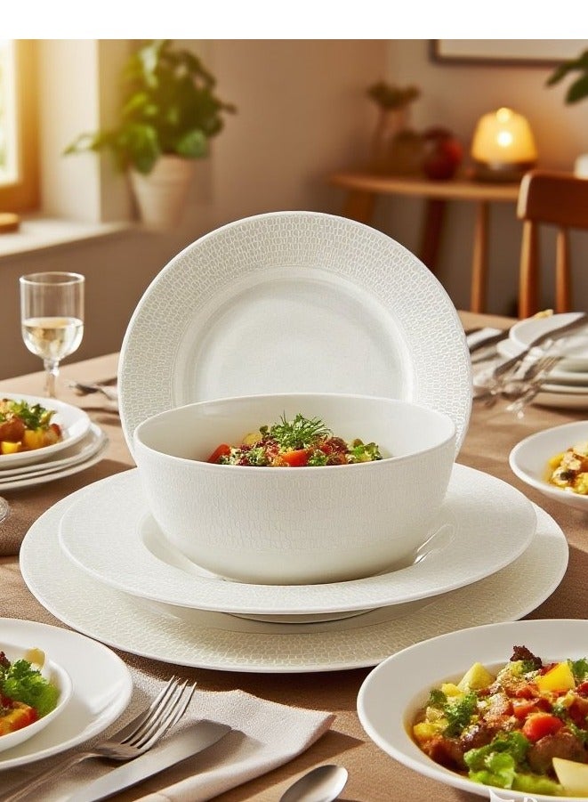 تراست طقم عشاء من البورسلين مكوّن من 16 قطعة باللون الأبيض؛ 4 قطع أطباق عشاء مقاس 27 سم، 4 قطع أطباق شوربة مقاس 22 سم، 4 قطع أطباق جانبية مقاس 20.5 سم، 4 قطع سلطانية مقاس 14 سم. - Image 1