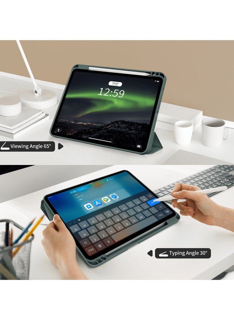 ELTRAZONE iPad Pro 11 Inch Case (4th/3rd/2nd Gen, 2022/2021/2020) – Trifold Smart Stand, Soft TPU Back, Wireless Pencil Charging, Auto Wake/Sleep, Pencil Holder – Dark Green - Image 4