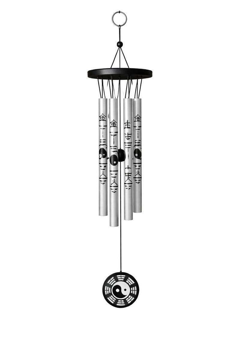 GJ Feng Shui Yin Yang Vastu Five Pipe Wind Chime for Balcony, Window and Yin Yang Wind Chime 5 Pipe Silver Colour ( Positive) Energy 45 Cm - Image 1