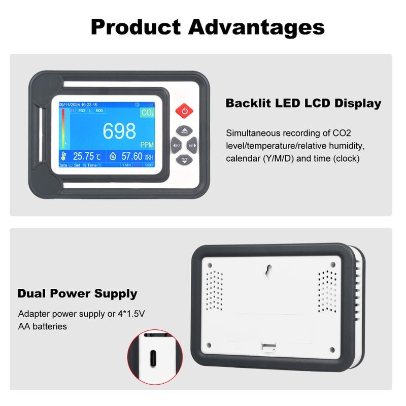 3 in 1 Carbon Monoxide Detector Digital CO2 Monitor CO2 Meter Gas Analyzer Detector 9999PPM CO2 Analyzers With Temperature Humidity Test - Image 2