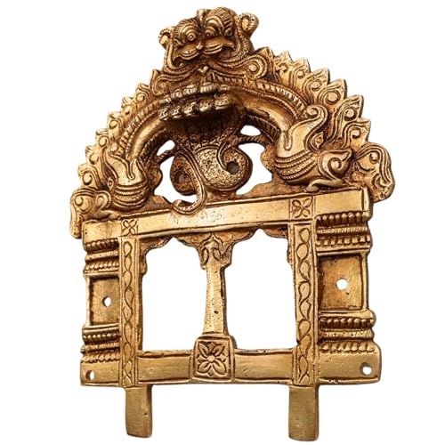Bhunes Brass Prabhavali with Sheshnag Arch | Handcrafted Prabhawali Frame for Deity Idol | Traditional Temple Wall Hanging for Mandir Home Pooja Room Decor | Gold 7 Inch, 1 Piece - Image 3