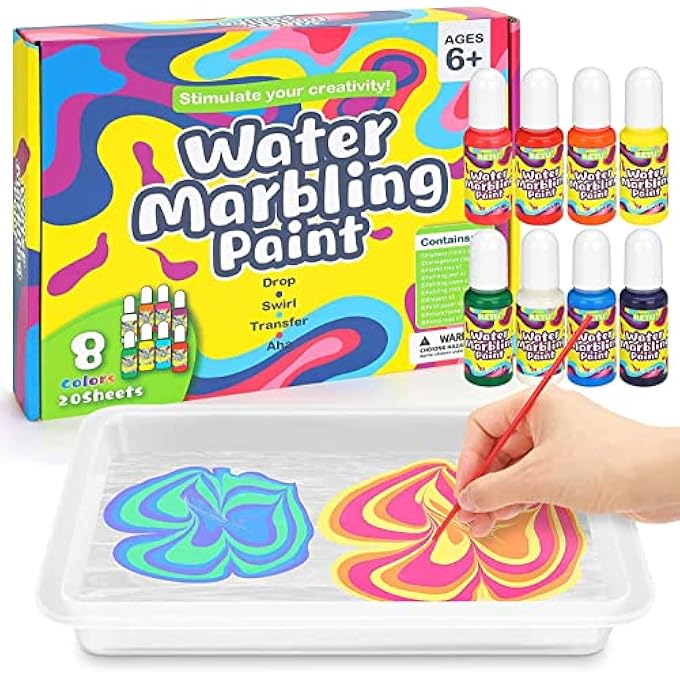 MARBLING PAINT ART KIT 8 COLORS, PAINT WITH WATER MARBLE PAINTING KIT FOR KIDS AGES 6+, CREATIVE ARTS AND CRAFTS, GREAT GIFTS IDEA FOR GIRLS AND BOYS – YELLOW - Image 1