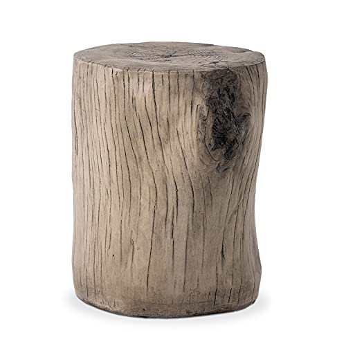 COSIEST Outdoor Antique Gray End Table Faux Wood, Hand-Painted Wood Stump Stool, Ottoman or Plant Stand, Deck or Garden - Image 1