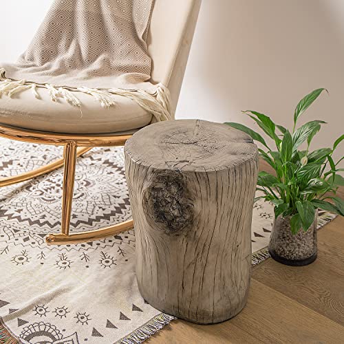 COSIEST Outdoor Antique Gray End Table Faux Wood, Hand-Painted Wood Stump Stool, Ottoman or Plant Stand, Deck or Garden - Image 3