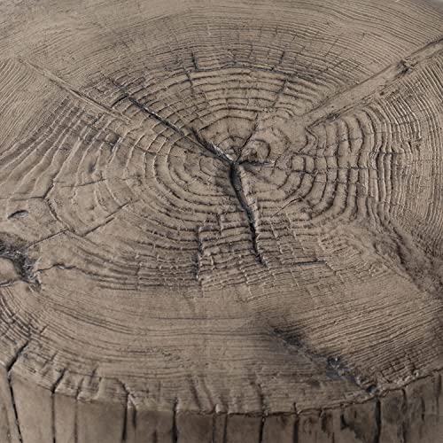 COSIEST Outdoor Antique Gray End Table Faux Wood, Hand-Painted Wood Stump Stool, Ottoman or Plant Stand, Deck or Garden - Image 5
