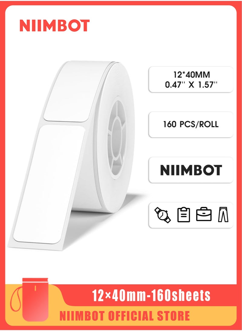 NIIMBOT D11/D110/D101 Label Maker Tape Adhesive White Label Sticker Waterproof Thermal Label Paper for Barcode Printing 12*40mm White  - Image 1