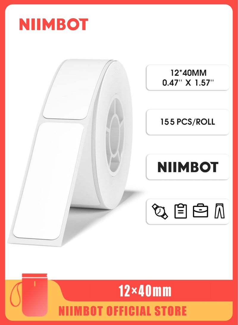 NIIMBOT D11/D110/D101 Label Maker Tape Adhesive White Label Sticker Waterproof Thermal Label Paper for Barcode Printing 12*40mm White - Image 1